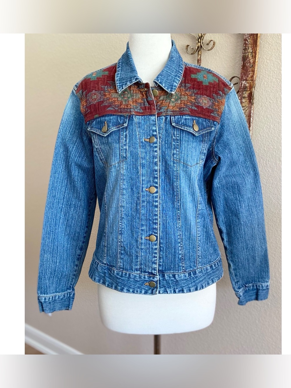 Jacket - Jean / Denim - Woven Aztec / Southwestern - Tapestry - Western Cowgirl